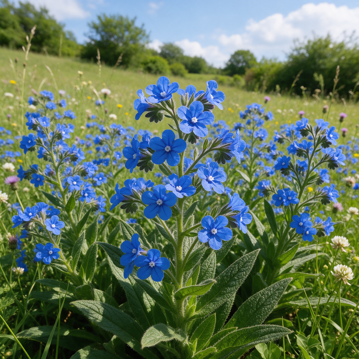 Azure Anchusa blue flowers for garden borders and flower beds