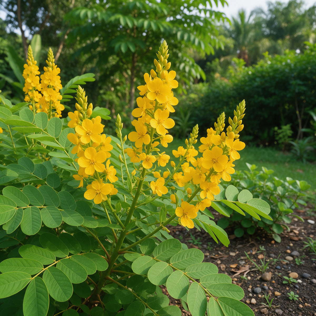 Senna alata Candle Bush with yellow flowers