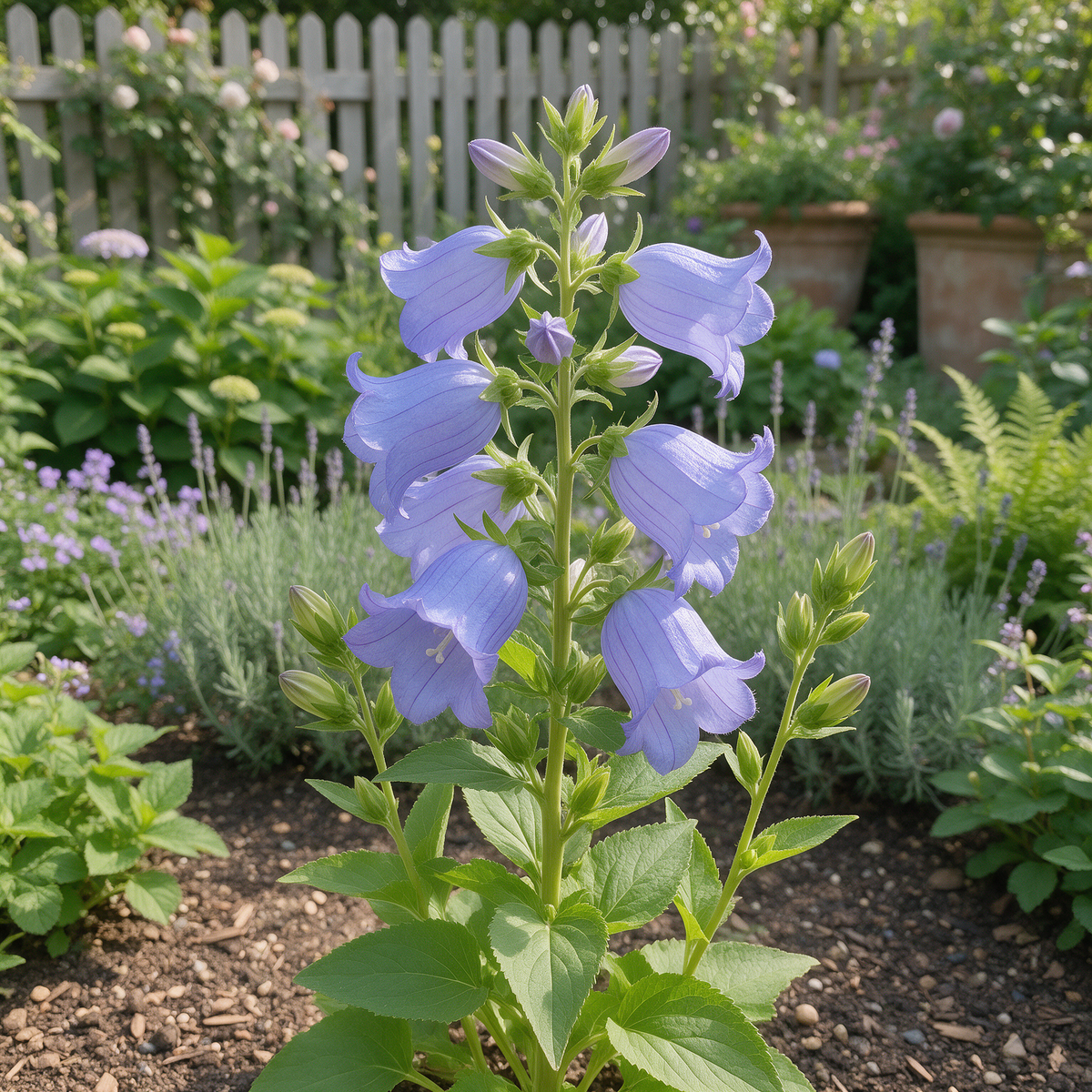 Canterbury Bells bell-shaped flowers in an ornamental garden