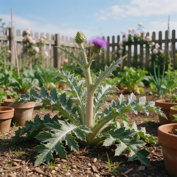 Cardoon Cynara cardunculus vegetable plant with silvery-green foliage