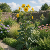 Silphium laciniatum Compass Plant with deeply divided leaves and yellow flower heads