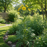 Compass Plant with deeply divided green foliage and yellow sunflower-like flower heads