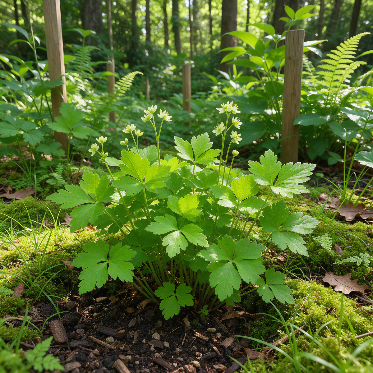 Chinese Coptis perennial herb with green foliage