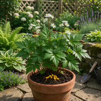 Coptis chinensis Chinese Coptis perennial herb with divided green foliage