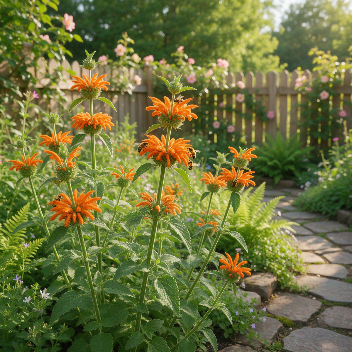 Leonotis nepetifolia flowering plant with rounded orange tubular flower clusters
