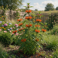 Leonotis nepetifolia Klip Dagga plant with rounded orange tubular flower clusters