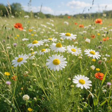 German Chamomile (Matricaria recutita) herb and flower seeds for garden planting.
