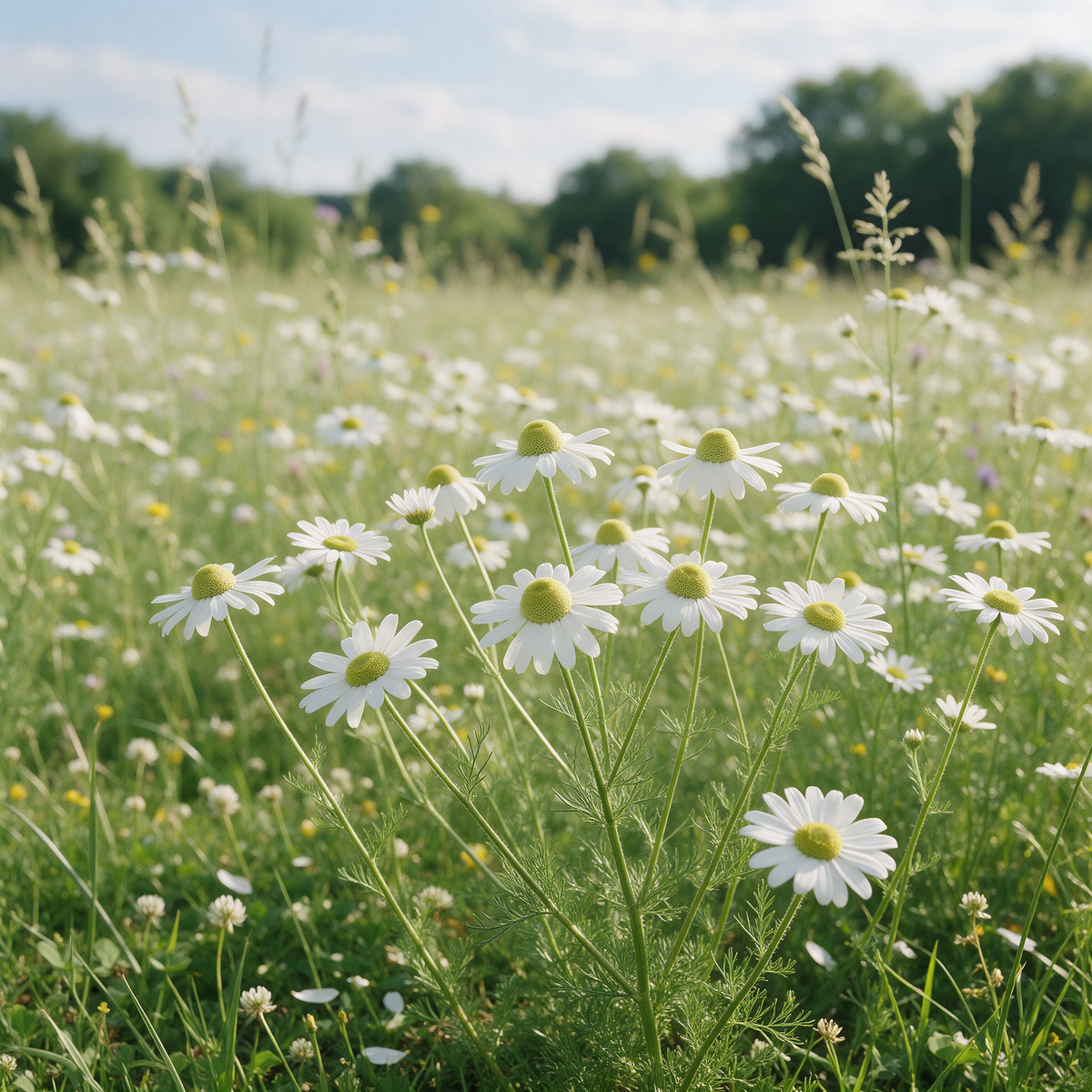 German Chamomile (Matricaria recutita) herb and garden plant seeds.