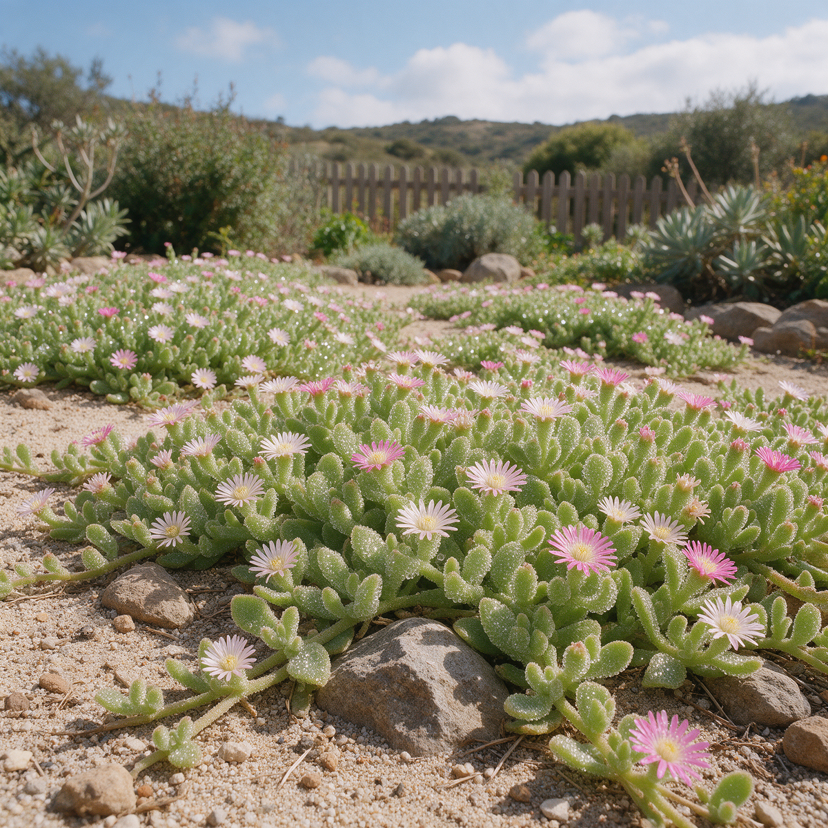 Mesembryanthemum crystallinum ornamental foliage plant for suitable gardens and containers.