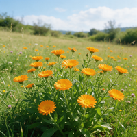 Organic Calendula arvensis Wild Calendula flowers in a garden