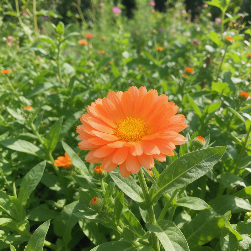 Organic Calendula Orange Calendula officinalis flowers in a garden