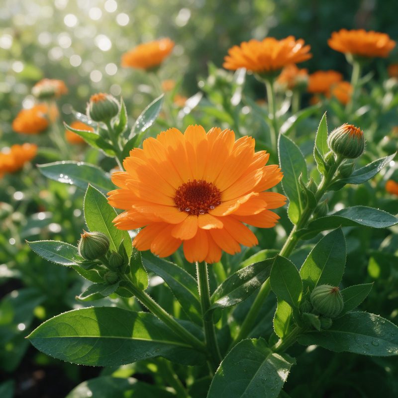 Calendula officinalis Orange organic flowers blooming in a garden