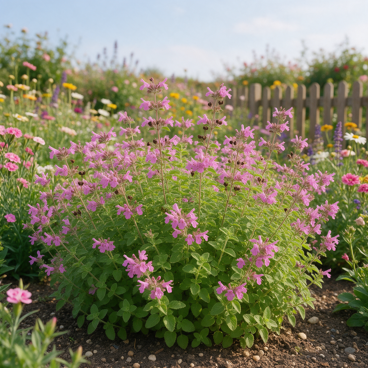 Showy Calamint Clinopodium grandiflorum in a perennial border
