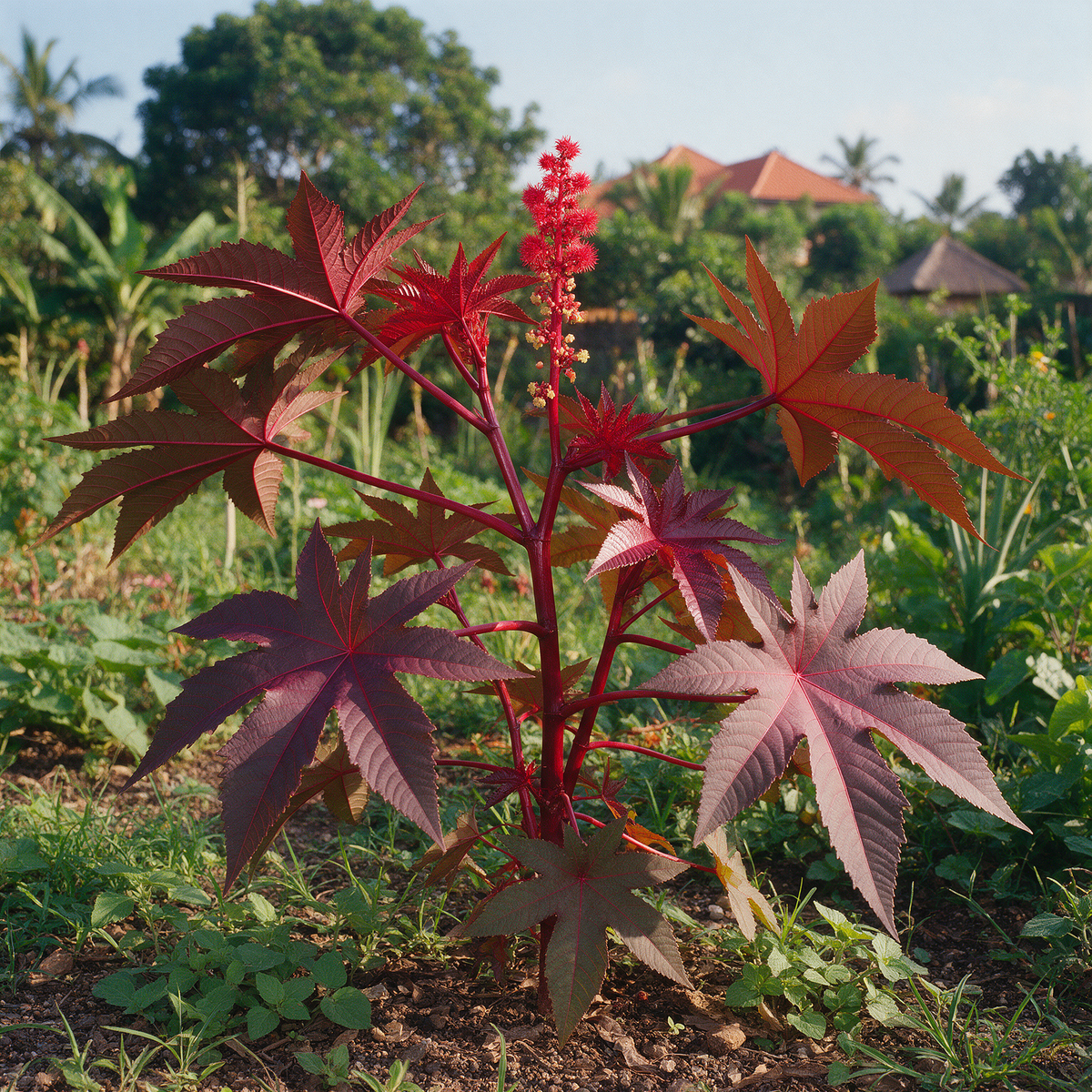 Ricinus communis sanguineus Zanzibar Red Castor foliage