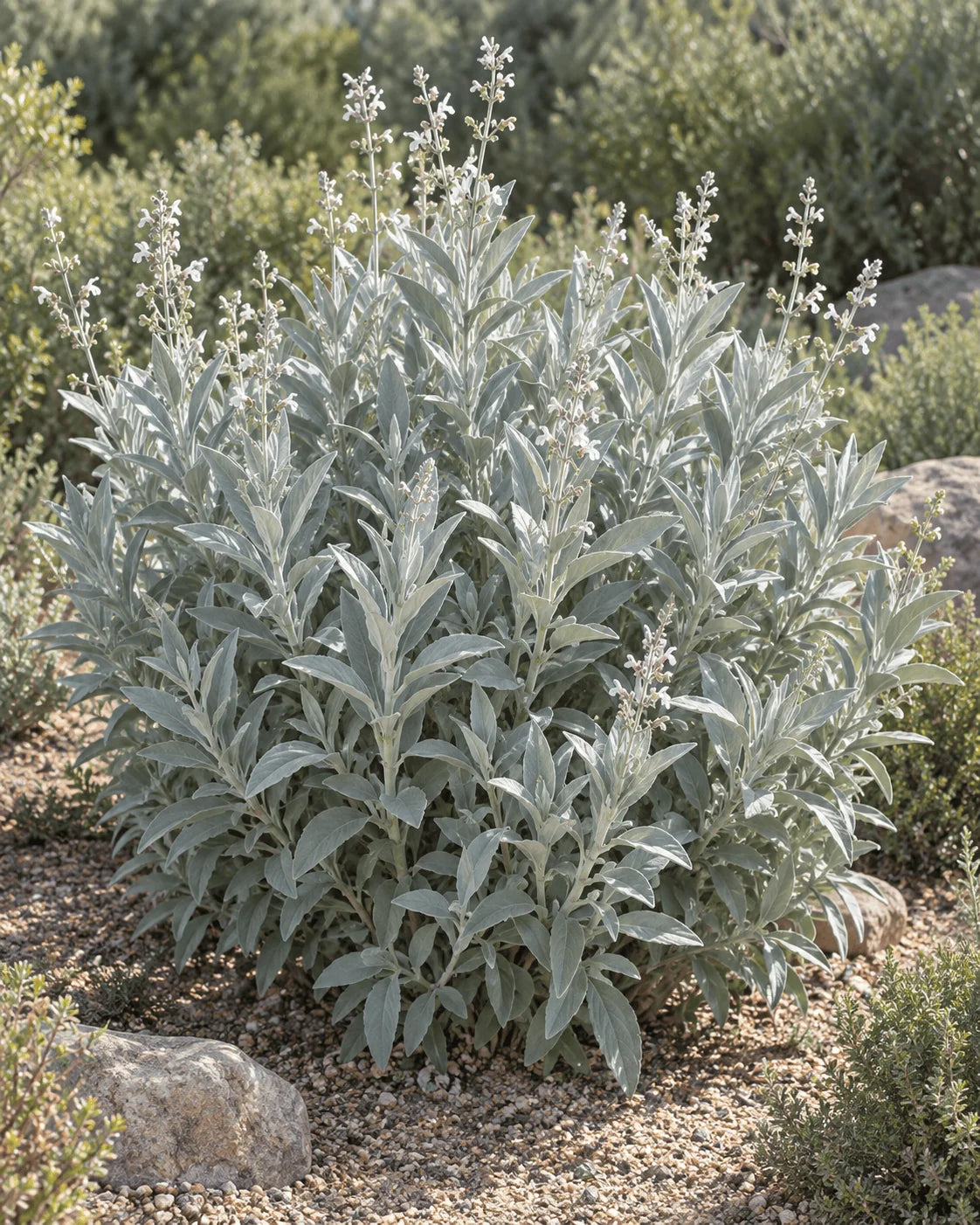 Essential Medicinals White Sage Salvia apiana seeds for garden planting.